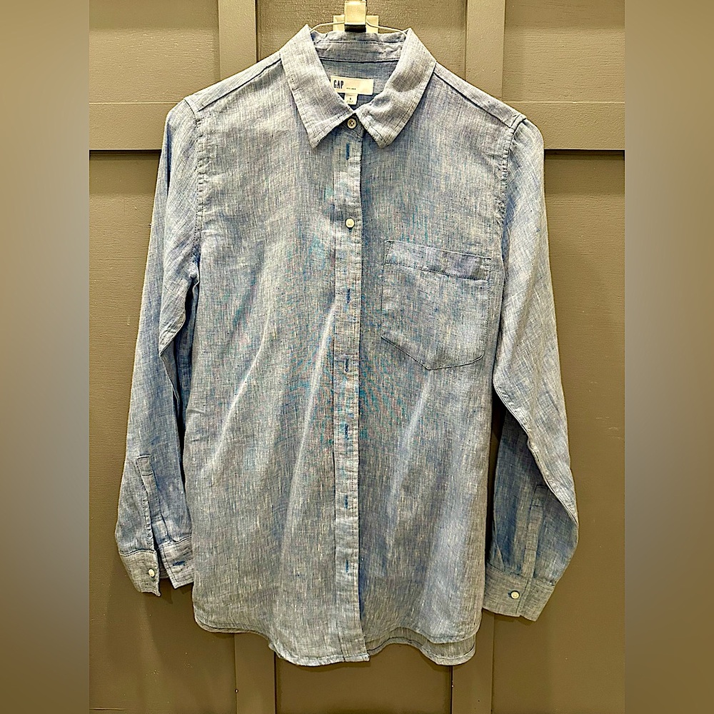 GAP Blue Casual Linen Button Down Shirt